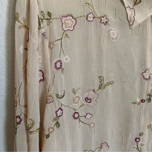 Avenue | Size 14/16 Long Sleeve Floral Button Up Collard Blouse Embroidered - Picture 12 of 13